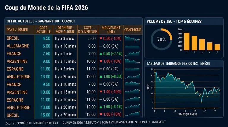 Cotes en direct Coupe du Monde 2026 : mouvements du marché vainqueur