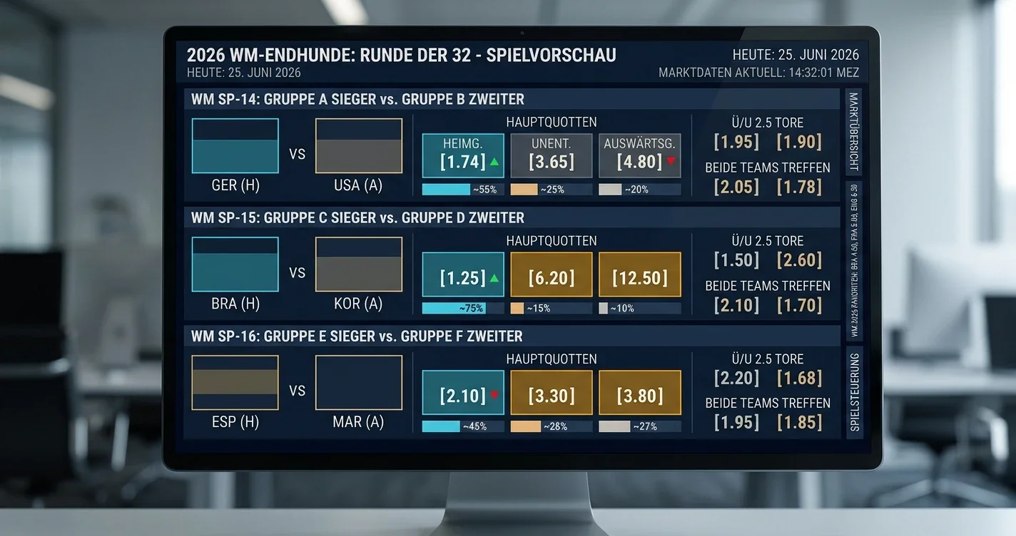 Tableau des cotes des trois seizièmes de finale du 2 juillet 2026