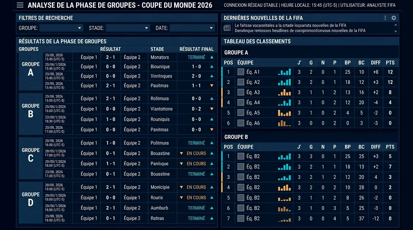 Tableau des résultats de la 2e journée de la Coupe du Monde 2026